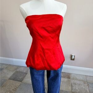 Red Satin Strapless Corset-Style Top (NWT)
